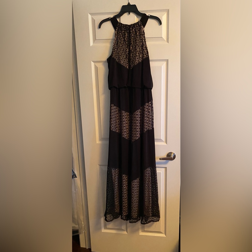 Maggy London Black and Pink Strapless Tiered Sundress